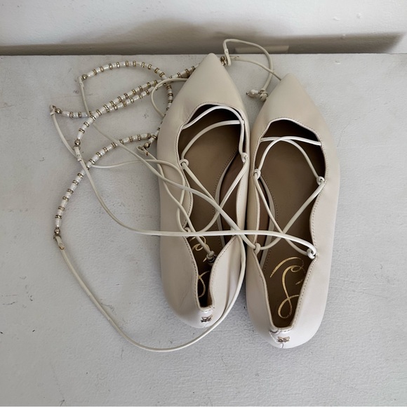 NEW SAM EDELMAN Winslet Ankle Tie Flats in Ivory 8.5 - Picture 3 of 8